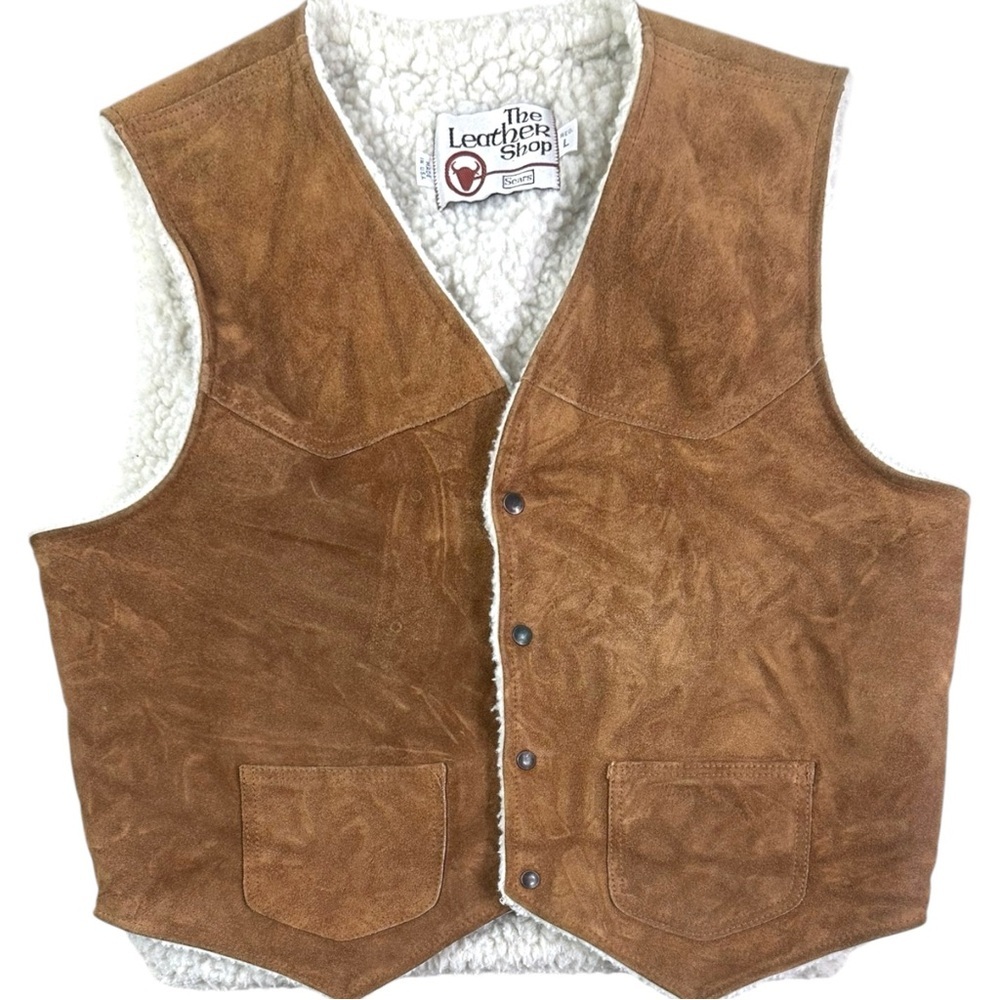 The Leather Shop Vest Vintage Brown Men’s Button Close Sherpa Size Large